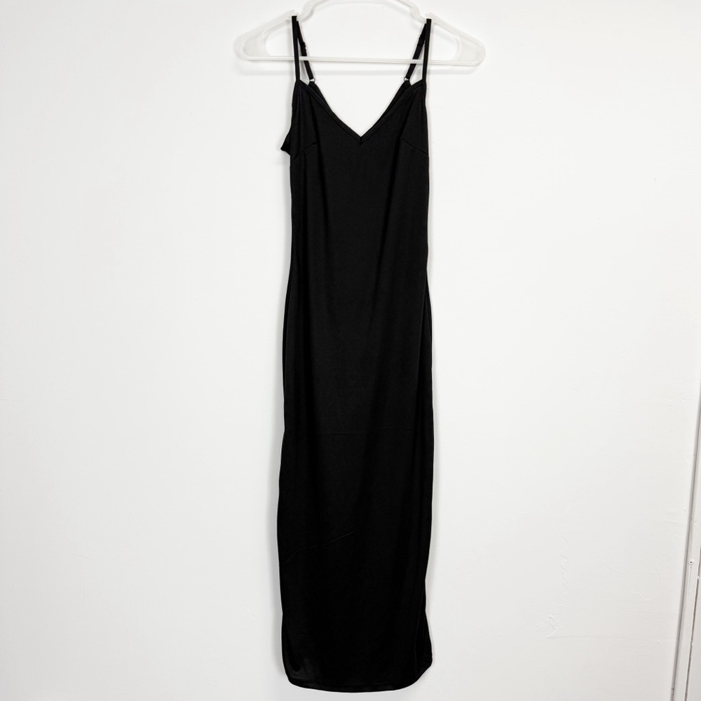 Black Slip Dress Womens Extra Small XS Adjustable Straps Midi